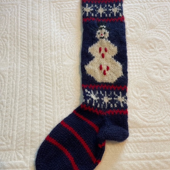 Christmas Stocking Santa's Best Wool
Fair Isle Sock blue snowman Icelandic Knit - Picture 3 of 4